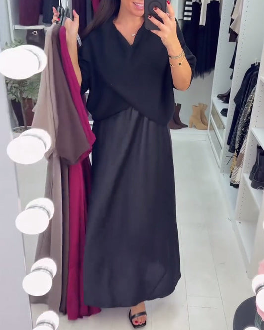 Relaxed V-Neck Sweater Dress