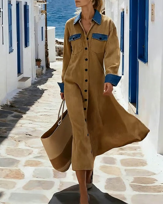 Chic Color-Blocked Lapel Dress