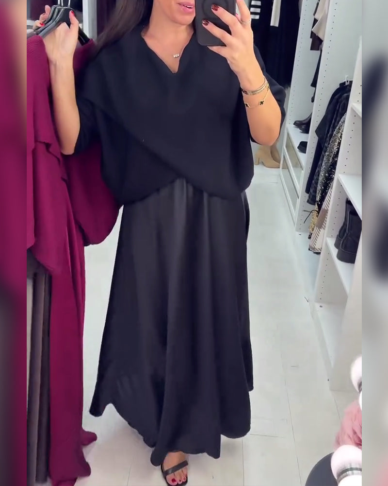 Relaxed V-Neck Sweater Dress