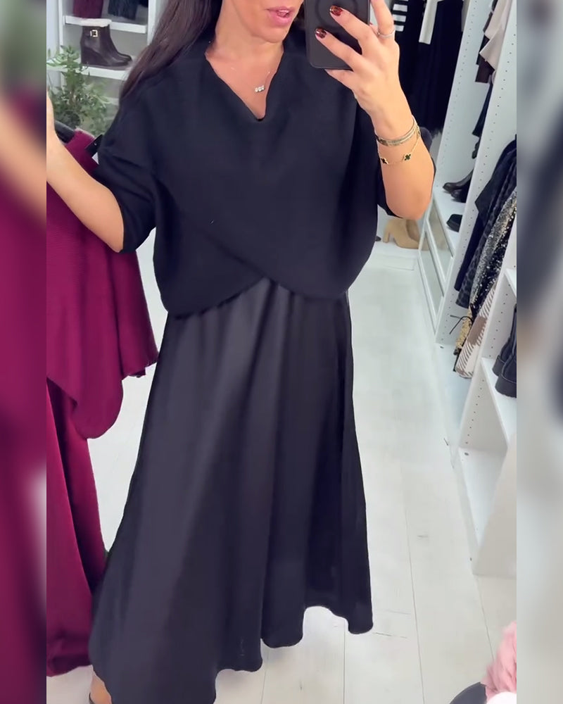 Relaxed V-Neck Sweater Dress