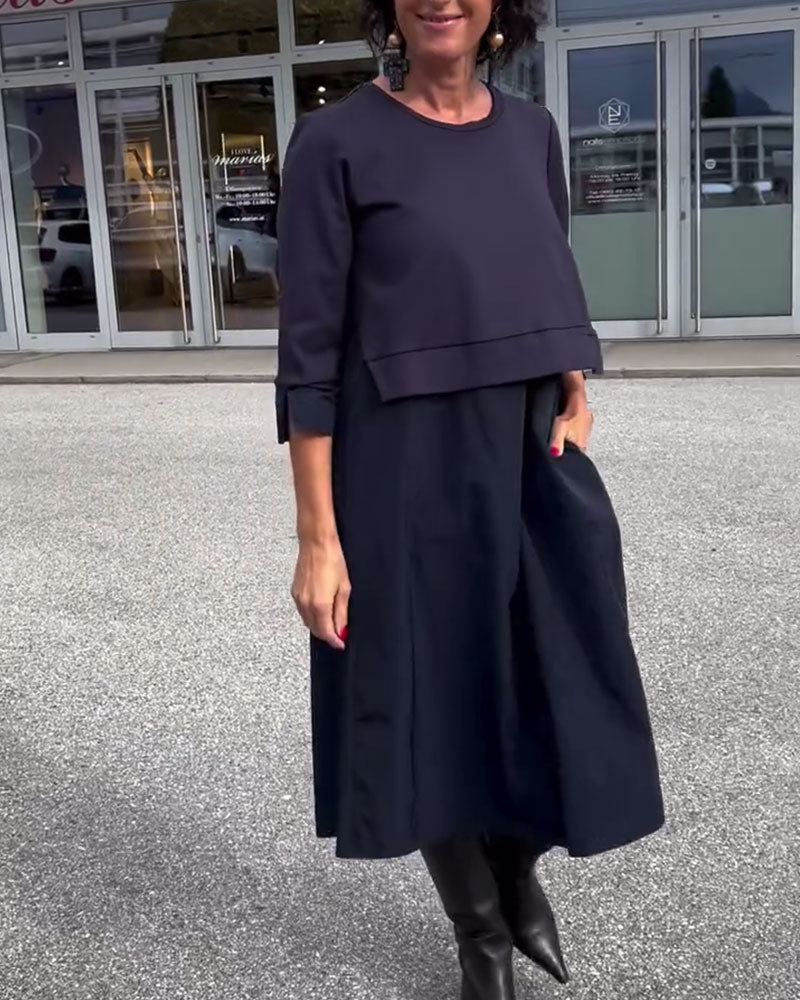 Chic Patchwork Round Neck Dress