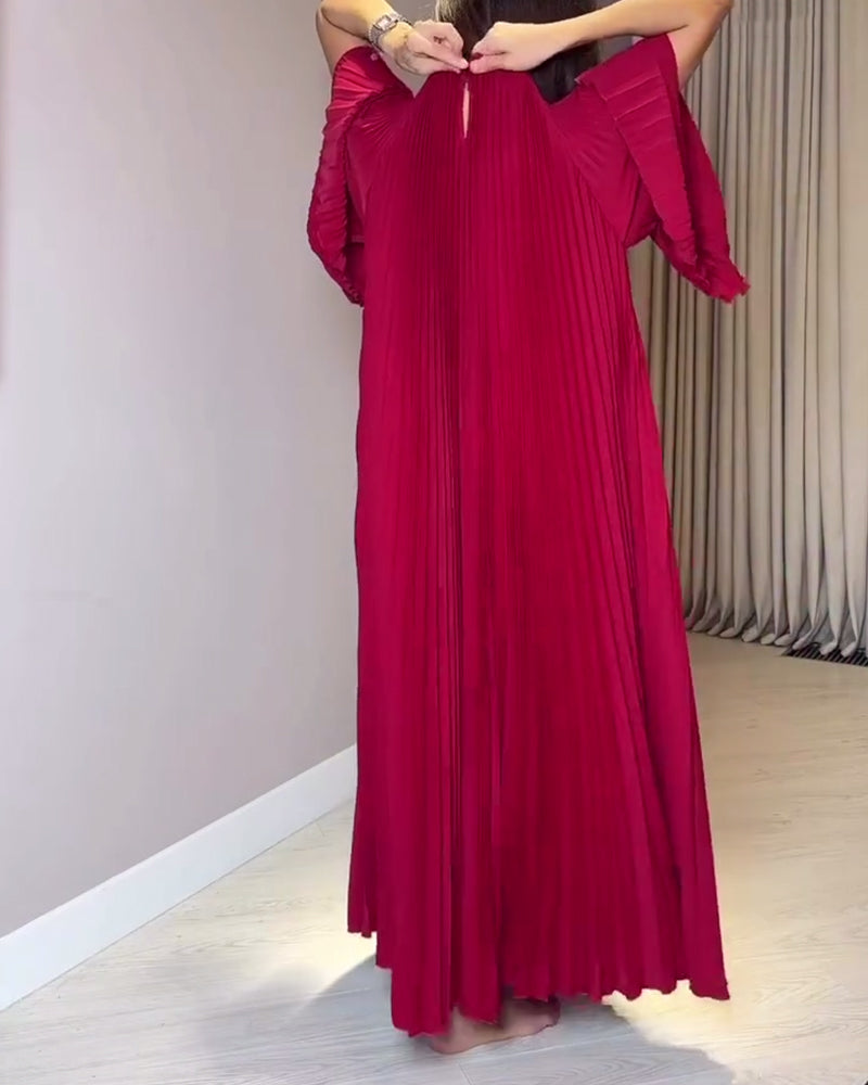 Chic Pleated Round Neck Dress