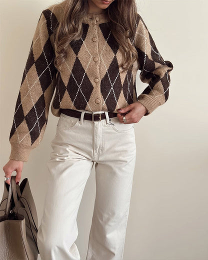 Vintage-Inspired Argyle Cardigan