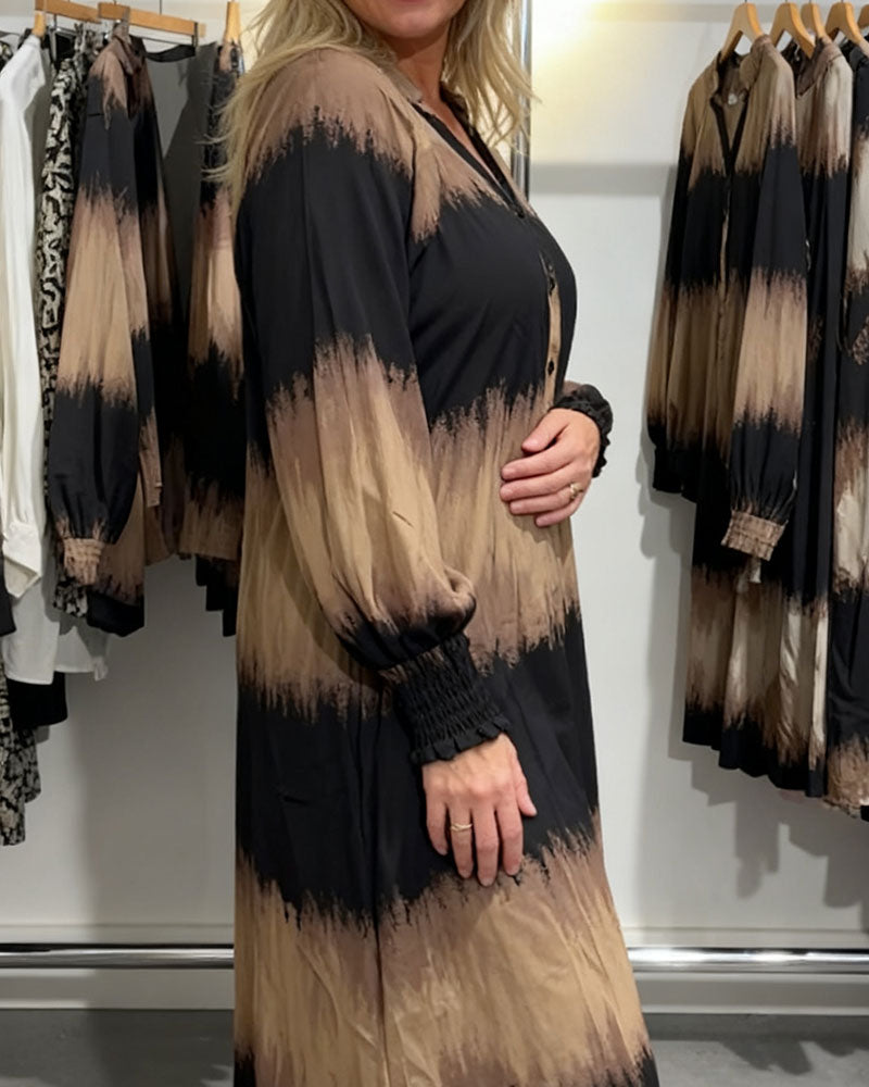 Gradient Print Long-Sleeve Dress