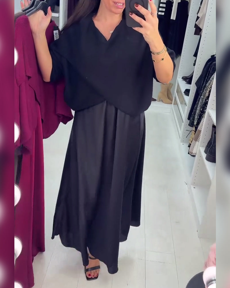 Relaxed V-Neck Sweater Dress