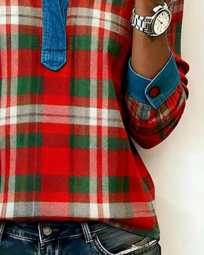 Plaid Patchwork Denim Sweatshirt