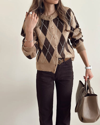 Vintage-Inspired Argyle Cardigan