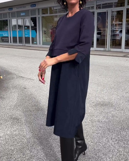 Chic Patchwork Round Neck Dress