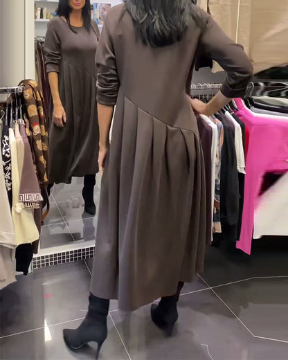 Relaxed Fit Solid Color Round Neck Dress