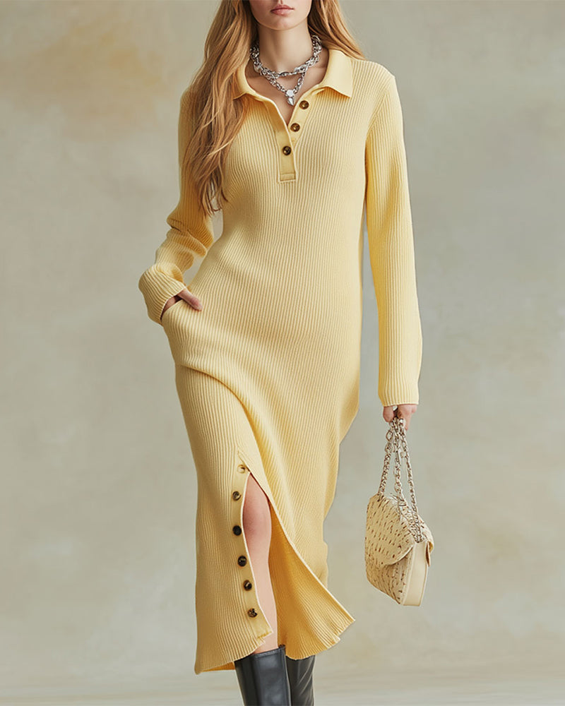 Chic Sweater Dress with Open Button Details