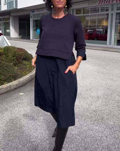 Chic Patchwork Round Neck Dress