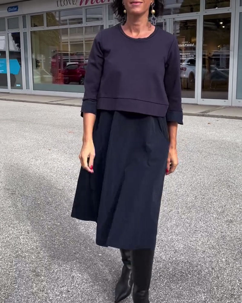 Chic Patchwork Round Neck Dress