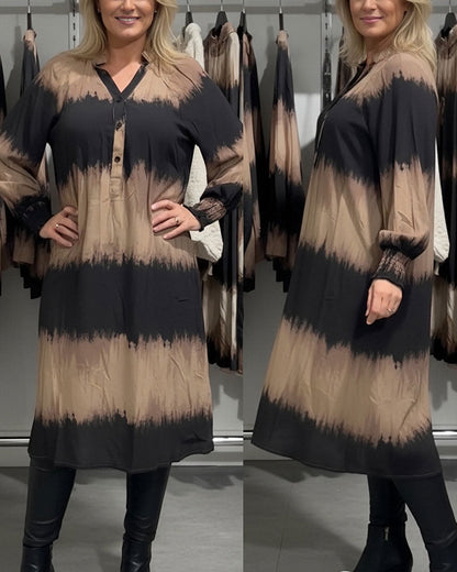 Gradient Print Long-Sleeve Dress