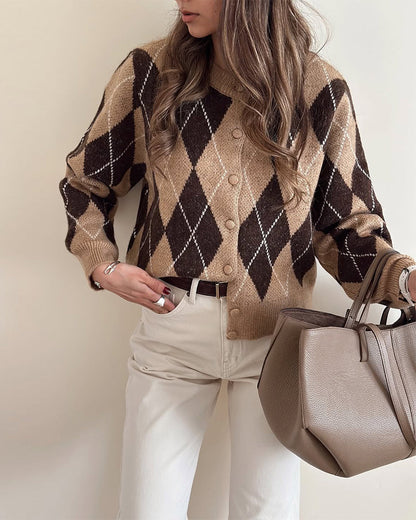 Vintage-Inspired Argyle Cardigan