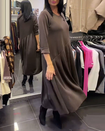 Relaxed Fit Solid Color Round Neck Dress