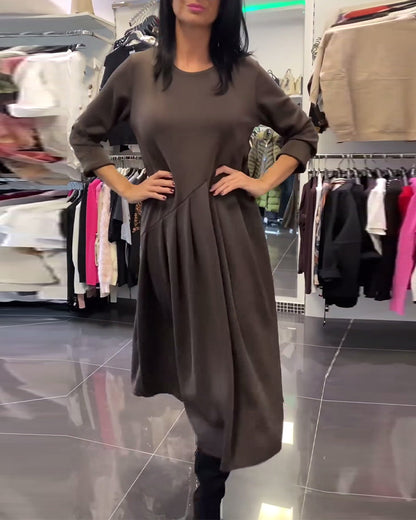 Relaxed Fit Solid Color Round Neck Dress