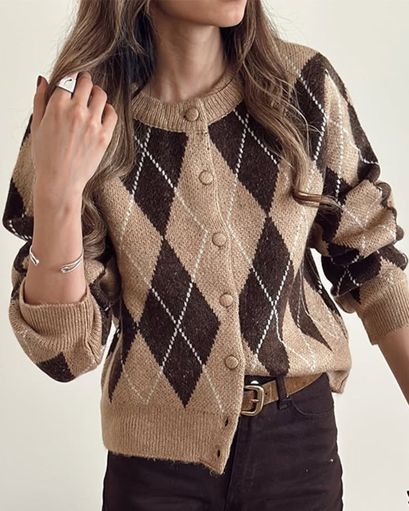 Vintage-Inspired Argyle Cardigan