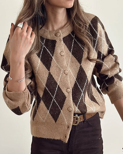 Vintage-Inspired Argyle Cardigan