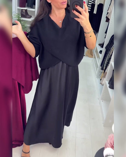 Relaxed V-Neck Sweater Dress