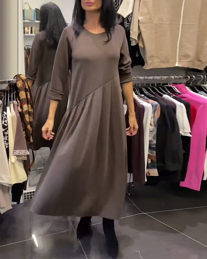 Relaxed Fit Solid Color Round Neck Dress
